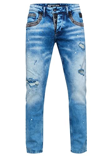 Rusty Neal Jeanshose Herren Jeans Straight Fit Stretch Streetwear 'YOKOTE' Jeans-Hose Stone-Washed Strech Denim Kontrast Destroyed 240, Farbe:Light Blue Used, Größe Jeans L32:36W / 32L von Rusty Neal