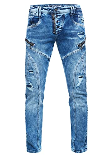 Rusty Neal Jeanshose 'Mori Limited-Edition Stretch Slim Fit Streetwear Jeans Reißverschluss-Design mit Offener Knopfleiste 239, Farbe:Blue Used, Größe Jeans L32:30W / 32L von Rusty Neal