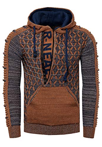 Rusty Neal Kapuzenpullover Herren Pullover einzigartigem Design Streetwear Strickpullover mit Zipper 362, Farbe:Camel, Größe S-3XL:3XL von Rusty Neal