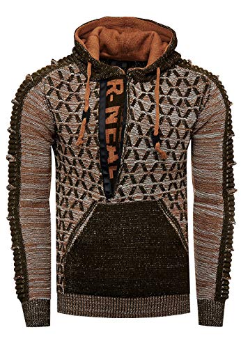 Rusty Neal Kapuzenpullover Herren Pullover einzigartigem Design Streetwear Strickpullover mit Zipper 362, Farbe:Khaki, Größe S-3XL:L von Rusty Neal