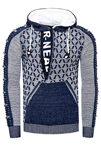 Rusty Neal Kapuzenpullover Herren Pullover einzigartigem Design Streetwear Strickpullover mit Zipper 362, Farbe:Petrol, Größe S-3XL:3XL von Rusty Neal