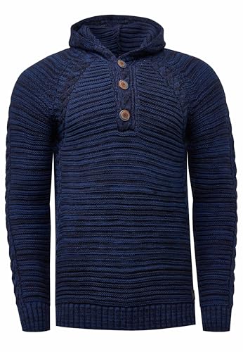 Rusty Neal Kapuzenpullover Herren Strickpullover Langarm-Kapuzen-Pullover mit Knopfleiste Streetwear-Knit 385, Farbe:Blau, Größe S-3XL:XL von Rusty Neal