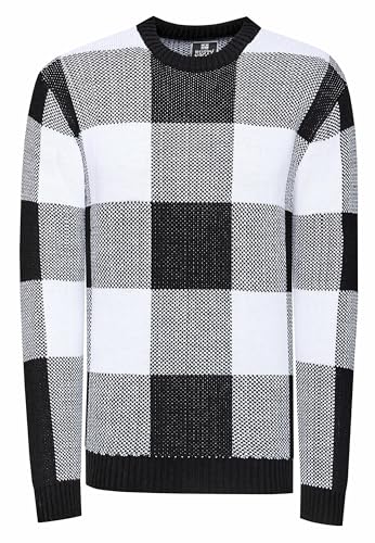Rusty Neal Karrierter Herren Strickpullover Karo Design Kontrast Pullover Schwerer Grobstrick Pulli Streetwear S M L XL XXL 3XL 422, Farbe:Schwarz/Weiß, Größe S-3XL:L von Rusty Neal