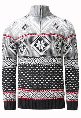 Rusty Neal Kontrast Winter-Pullover Grobstrick Stehkragen Strick Weihnachtenspullover Rolli Zipper 407, Farbe:Anthrazit, Größe S-3XL:M von Rusty Neal