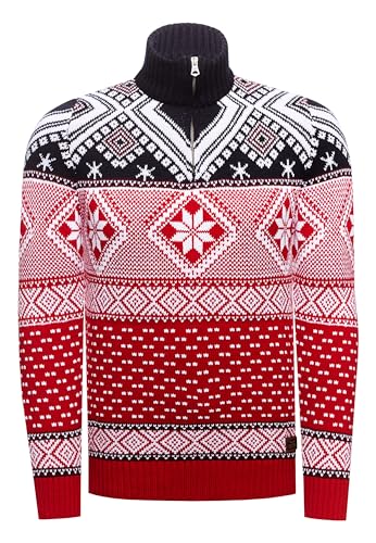 Rusty Neal Kontrast Winter-Pullover Grobstrick Stehkragen Strick Weihnachtenspullover Rolli Zipper 407, Farbe:Rot, Größe S-3XL:L von Rusty Neal