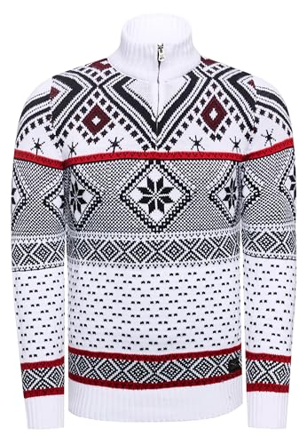 Rusty Neal Kontrast Winter-Pullover Grobstrick Stehkragen Strick Weihnachtenspullover Rolli Zipper 407, Farbe:Weiß, Größe S-3XL:L von Rusty Neal