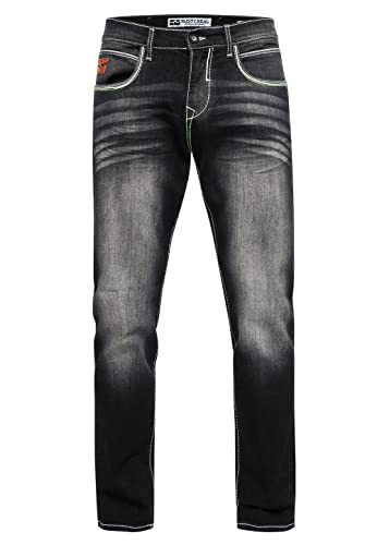 Rusty Neal Kontrastnaht Herren Jeanshose 'TOYAMA' Regular Fit Streetwear Herren-Jeans-Hose L32 Dicke-Naht-Hose Flex 236, Farbe:Black Used, Größe Jeans L32:31W / 32L von Rusty Neal