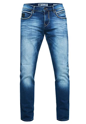 Rusty Neal Kontrastnaht Herren Jeanshose 'TOYAMA' Regular Fit Streetwear Herren-Jeans-Hose L32 Dicke-Naht-Hose Flex 236, Farbe:Dark Blue Used, Größe Jeans L32:30W / 32L von Rusty Neal