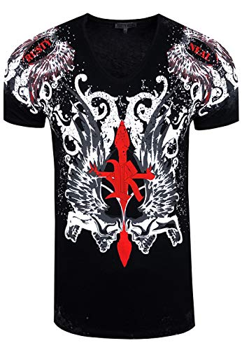 Rusty Neal Kurzarm-Shirt extravagantes T-Shirt für Junge Männer mit großem Print Sommer-Shirt Freizeit-Shirt Schwarz, Größe:M von Rusty Neal