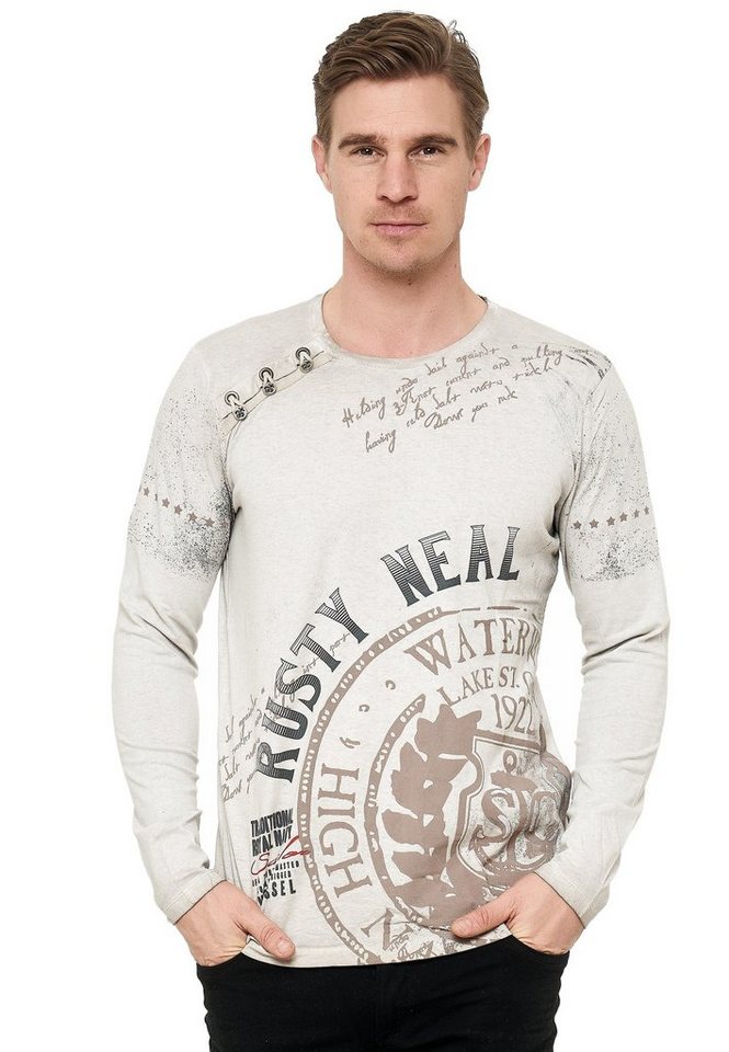 Rusty Neal Langarmshirt mit Oil-Washed-Print von Rusty Neal