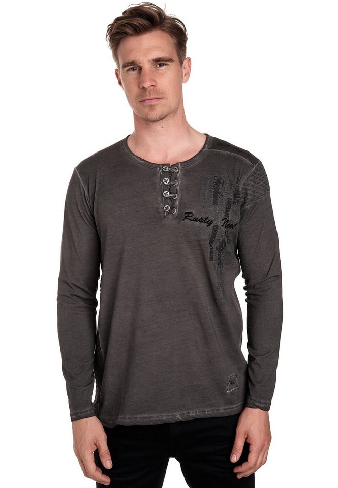 Rusty Neal Langarmshirt mit kurzer Knopfleiste von Rusty Neal