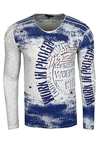 Rusty Neal Longshirt Herren Langarm Shirt mit ausgefallenem All Over Print Verwaschen 109, Größe S-6XL:S, Farbe:Grau von Rusty Neal