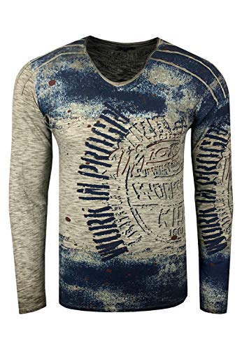 Rusty Neal Longshirt Herren Langarm Shirt mit ausgefallenem All Over Print Verwaschen 109, Größe S-6XL:S, Farbe:Khaki von Rusty Neal