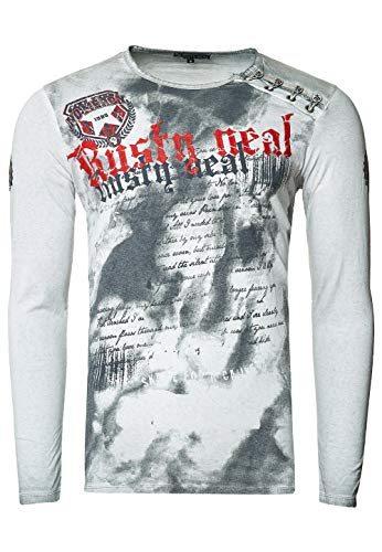 Rusty Neal Longshirt Herren Langarmshirt Rundhals Longsleeve Front Print Verwaschen Batik 155, Größe S-6XL:M, Farbe:Grau von Rusty Neal