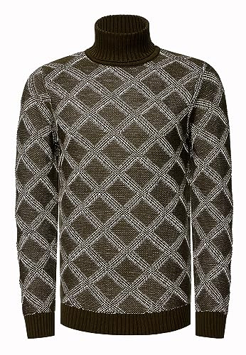 Rusty Neal Rollkragen-Pullover Herren Strick Langarm Karomuster Kontrast Pullover Rolli S - 3XL Stehkragenpullover 430, Farbe:Khaki, Größe S-3XL:XL von Rusty Neal