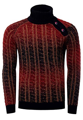 Rusty Neal Rollkragen-Pullover Seitlicher Knopfleiste Farblich Abgesetzt Kontrast Farben Strick Winter Pullover 368, Farbe:Marine, Größe S-3XL:XXL von Rusty Neal