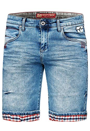 Rusty Neal Shorts Herren Jeans Bermuda Hell Blau Frühjahr Sommer Stretch Denim Jeanshose 613, Farbe:Blau, Größe S-3XL:L von Rusty Neal