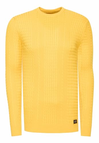 Rusty Neal Slim Fit Herren Feinstrick Pullover mit Auffälligem Strick-Design Super-Slim-Fit Streetwear Fein Strick Pullover 425, Farbe:Gelb, Größe S-3XL:L von Rusty Neal