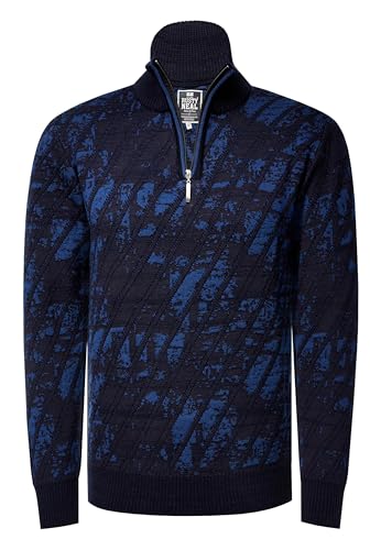 Rusty Neal Stehkragen Feinstrick Pullover mit 1/2 Zipper Regular Fit Strickpullover für Herren im Kontrast Design S - 3XL 444, Farbe:Marine, Größe:3XL von Rusty Neal