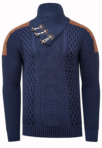 Rusty Neal Stehkragen Grob-Strick-Pullover Herren Pullover mit Individuellem Verschluss Strickpullover 391, Farbe:Blau, Größe S-3XL:XL von Rusty Neal