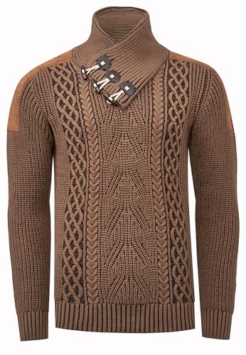 Rusty Neal Stehkragen Grob-Strick-Pullover Herren Pullover mit Individuellem Verschluss Strickpullover 391, Farbe:Camel, Größe S-3XL:L von Rusty Neal