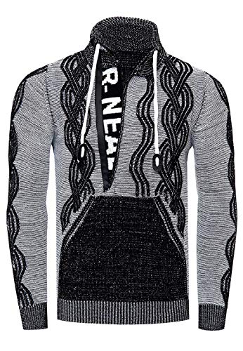 Rusty Neal Stehkragen Herren Pullover im Auffälligem Kontrast Design Strickpullover mit Plakativem Front Logo Reißverschluss 360, Farbe:Schwarz, Größe S-3XL:L Rusty Neal Stehkragen Herren Pullover im Auffälligem Kontrast Design Strickpullover mit Plakativem Front Logo Reißverschluss 360, Farbe:Schwarz, Größe S-3XL:L von Rusty Neal