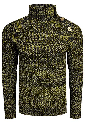 Rusty Neal Stehkragen Strick Pullover Knopfleiste im Kontrast Hoodie Design Slim Fit 338, Farbe:Anthrazit/Gelb, Größe S-XXL:3XL von Rusty Neal