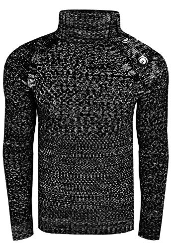 Rusty Neal Stehkragen Strick Pullover Knopfleiste im Kontrast Hoodie Design Slim Fit 338, Farbe:Schwarz, Größe S-XXL:L von Rusty Neal