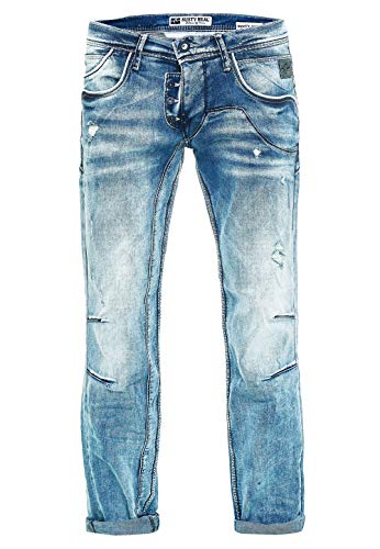 Rusty Neal Streetwear Designer Herren Jeans Hose Stretch Ice Washed Denim Pants Regular Fit Verwaschen 38, Größe Jeans L32 + L34:31/34, Farbe:Hell Blau von Rusty Neal