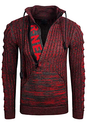 Rusty Neal Strick Pullover Herren Stehkragen Winterpullover im Asymmetrischem Design Zipper mit Logo Schriftzug 328, Größe S-6XL:M, Farbe:Anthrazit von Rusty Neal