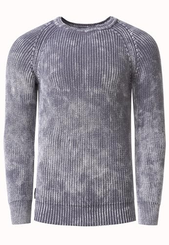 Rusty Neal Strick-Pullover Used Vinatge Rundhals Langarm Strick Pullover Streetwear Oxid-Washed Slim 405, Farbe:Anthrazit, Größe S-3XL:XXL von Rusty Neal