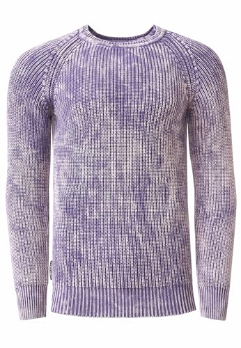 Rusty Neal Strick-Pullover Used Vinatge Rundhals Langarm Strick Pullover Streetwear Oxid-Washed Slim 405, Farbe:Lila, Größe S-3XL:XL von Rusty Neal