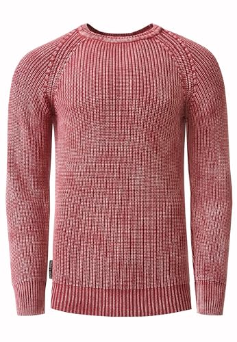 Strick-Pullover Used Vinatge Rundhals Langarm Strick Pullover Streetwear Oxid-Washed Slim 405, Farbe:Rot, Größe S-3XL:M von Rusty Neal