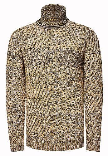 Rusty Neal Strickpullover Herren Regular Fit Rollkragen Grob-Strick-Pullover Kontrastpulli 439, Farbe:Gelb, Größe S-3XL:L von Rusty Neal