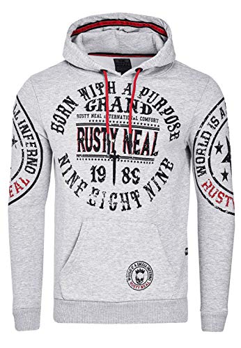 Rusty Neal Sweatshirt Herren Kapuzenpullover Langarm Sweater Kapuzen Hoodie Streetwear 078, Größe S-6XL:2XL, Farbe:Grau von Rusty Neal