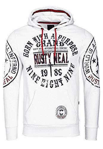 Rusty Neal Sweatshirt Herren Kapuzenpullover Langarm Sweater Kapuzen Hoodie Streetwear 078, Größe S-6XL:M, Farbe:Weiß von Rusty Neal