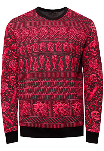 Rusty Neal Sweatshirt Herren Roter Jacquard Pullover Streetwear Langarm Rundhals Clubwear Sweat 146, Größe S-6XL:2XL, Farbe:Rot Rusty Neal Sweatshirt Herren Roter Jacquard Pullover Streetwear Langarm Rundhals Clubwear Sweat 146, Größe S-6XL:2XL, Farbe:Rot von Rusty Neal
