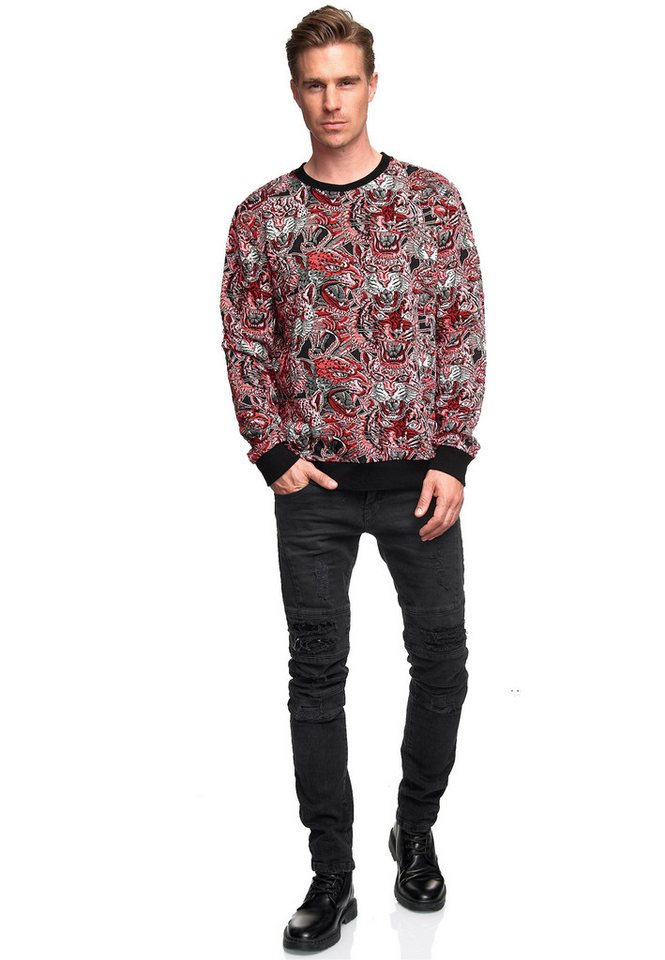 Rusty Neal Sweatshirt Red Tiger in Jacquard mit extravagantem Muster von Rusty Neal