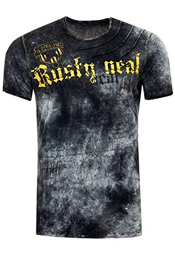 Rusty Neal T-Shirt Color Tie Dye Verwaschen in Batik-Optik Herren-Shirt mit Plakativen Front Print S M L XL XXL 3XL (Übergröße) Casual Fit Streetwear 156-1, Farbe:Anthrazit, Größe S-3XL:3XL von Rusty Neal