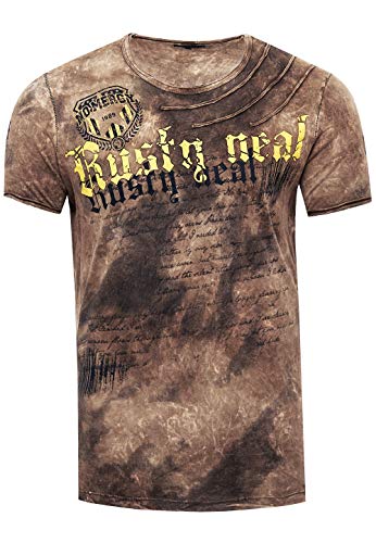 Rusty Neal T-Shirt Color Tie Dye Verwaschen in Batik-Optik Herren-Shirt mit Plakativen Front Print S M L XL XXL 3XL (Übergröße) Casual Fit Streetwear 156-1, Farbe:Braun, Größe S-3XL:3XL von Rusty Neal