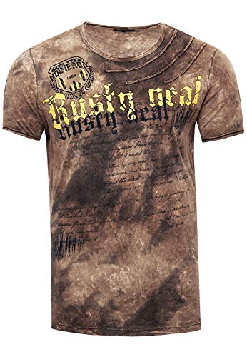 Rusty Neal T-Shirt Color Tie Dye Verwaschen in Batik-Optik Herren-Shirt mit Plakativen Front Print S M L XL XXL 3XL (Übergröße) Casual Fit Streetwear 156-1, Farbe:Braun, Größe S-3XL:L von Rusty Neal