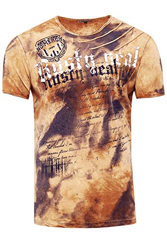 Rusty Neal T-Shirt Color Tie Dye Verwaschen in Batik-Optik Herren-Shirt mit Plakativen Front Print S M L XL XXL 3XL (Übergröße) Casual Fit Streetwear 156-1, Farbe:Camel, Größe S-3XL:L von Rusty Neal