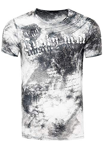 Rusty Neal T-Shirt Color Tie Dye Verwaschen in Batik-Optik Herren-Shirt mit Plakativen Front Print S M L XL XXL 3XL (Übergröße) Casual Fit Streetwear 156-1, Farbe:Grau, Größe S-3XL:XXL von Rusty Neal