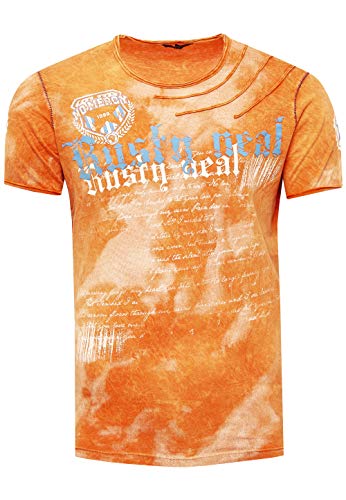 Rusty Neal T-Shirt Color Tie Dye Verwaschen in Batik-Optik Herren-Shirt mit Plakativen Front Print S M L XL XXL 3XL (Übergröße) Casual Fit Streetwear 156-1, Farbe:Orange, Größe S-3XL:L von Rusty Neal