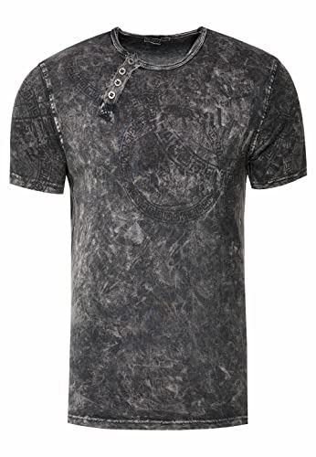 Rusty Neal T-Shirt Herren S M L XL XXL 3XL Regular-Fit Rundhals Shirt mit Asymmetrisch -Knopfleiste Front & Back Print Skull Used-Look 291, Farbe:Anthrazit, Größe S-3XL:XL von Rusty Neal