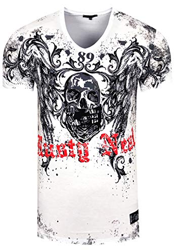 Rusty Neal T-Shirt erstklassiges Herren Sommer-Shirt mit großem Totenkopf-Print Freizeit-Shirt Kurzarm-Shirt Weiß, Größe:S von Rusty Neal