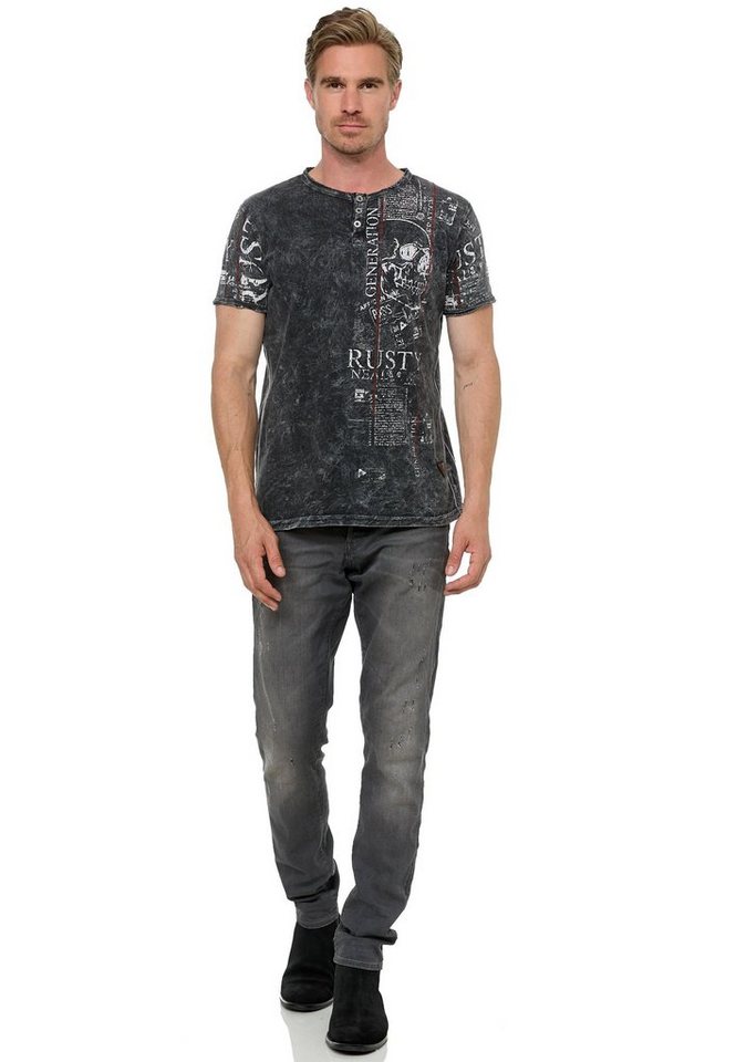 Rusty Neal T-Shirt im Used-Look mit Allover-Print von Rusty Neal