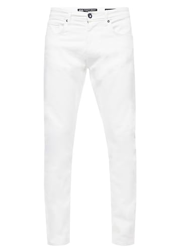 Rusty Neal White Denim Jeanshose Weiße Herren Jeans Hose Cotton Stretch Büro Praxis Business Hose Slim Fit L30 L32 L34, Farbe:White Denim, Größe:34W / 30L von Rusty Neal