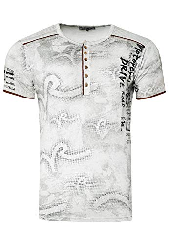 T-Shirt Herren Knopfleiste Kurzarm Rundhals Tshirt All Over Printed Light Washed Regular Fit 246, Farbe:Grau, Größe S-3XL:M von Rusty Neal