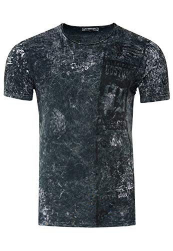 T-Shirt Herren Kurzarm Rundhals T Shirt für Männer Front & Back Print Regular Fit Washed Tshirt 234, Farbe:Anthrazit, Größe S-3XL:3XL von Rusty Neal